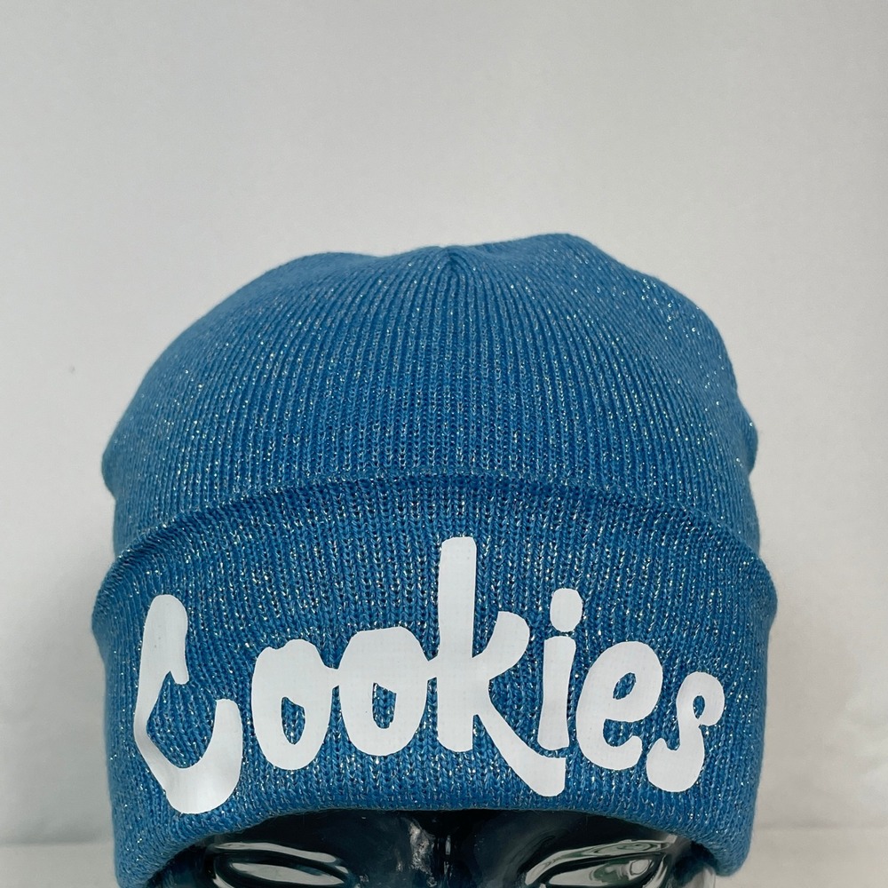 Cookies Original Logo Golden Bay Blue Knit Cuffed Beanie Hat Men's One Size NEW